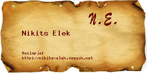 Nikits Elek névjegykártya